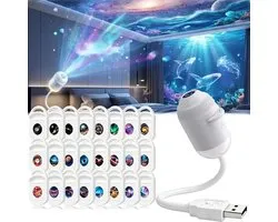 HD 5D holografische sterprojector, 2-in-1 slimme dynamische nachtlamp, USB gevoed met 24 schuifbare projectiefilms, 360° verstelbare kamerverlichting voor slaapkamer, kinderkamer en cadeau | Energieklasse A