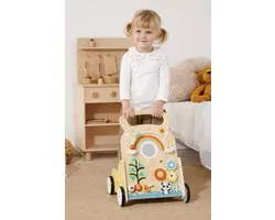 Houten Loopwagen met Activiteiten – Baby Walker & Loopkar – Motoriek Speelgoed met Kralen en Draai-elementen