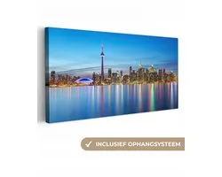 Canvas schilderij 80x40 cm - Wanddecoratie Skyline van het Noord-Amerikaanse Toronto in Canada in de avond - Muurdecoratie woonkamer - Slaapkamer decoratie - Kamer accessoires - Schilderijen op canvas