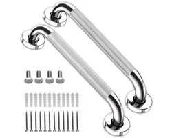 Wandbeugel - Extra Grip - Handgreep/Wandgreep Voor Badkamer/ Douche/Toilet - 30cm - 2 Stuks - Toiletbeugel - Badgreep - Douchegreep - Non-Slip Grab Bar - Badkamer Handvat - Badkamer - Keuken - Trap - Meubelbeslag - Inclusief Ophangmateriaal - Zilver