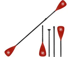 Best Active Dubbele SUP Peddel 4-Delig - Dubbele Kajak Peddel & SUP Paddle in 1 - Verstelbaar 155-220 cm - Aluminium - Rood - Kajakpeddel / Stand Up Paddle Board Peddel