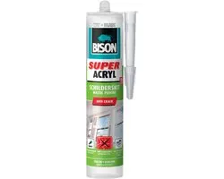 Bison Super Acrylaat Schilderskit wit koker 300 ml, direct overschilderbaar, wit, binnen & buiten, blijvend elastisch, afdichten van voegen, naden, kieren en scheuren