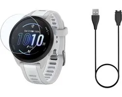 Strap-it Bundel Screenprotector + Oplader - Geschikt voor Garmin Forerunner 165 & 165 Music - USB Oplaadkabel - Glasplaatje - Krasbestendig - Bescherming - Smartwatch Accessoires - 2 in 1 Bundel