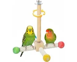 Support de perchoir pour oiseaux, jouet, accessoires de cage à oiseaux, perroquet 360° interactif rotatif, jouet de perchoir pour canaris, canaris, canaris du Nil, oiseaux de petite et moyenne taille, 18x21cm