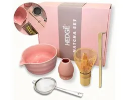 Hedge® Matcha Set Deluxe - Matcha Starterkit - Matcha klopper - Matcha Whisk - Matcha Theeset Roze - Matcha kom - Matcha Gift Box - Matcha Whisk en Bowl - Chasen en Chawan - Cadeautip