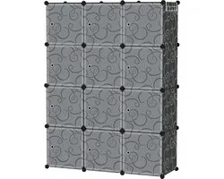 C&AHOME Cube Storage Organizer met deuren, 12-kubus planken, kast kast, DIY plastic modulaire boekenplank ideaal voor slaapkamer, woonkamer, 36,6 "L x 12,4" B x 48,4" H zwart USHS3012B-DEUR