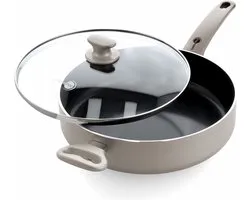 GreenPan Cambridge Hapjespan 28cm met deksel - 4.2L – PFAS-vrije antikleeflaag – Hapjespan inductie – Keramische pan - Ovenbestendig tot 160°C - Koudgrepen - Glazen deksel - Brons