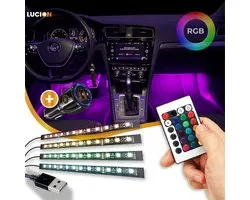 Lucion® Led strip auto met afstandsbediening | 12V/5V | Auto interieur verlichting RGB | sfeerverlichting auto | auto accessories interieur verlichting | Auto led verlichting | Led strip auto | 12V/5V USB met afstandsbediening