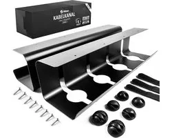 Stilemo Kabelgoot Bureau 2 Delig - Cable Management - Kabelhouder 43 CM - Kabelbox - Kabel Organiser 5 KG Draagkracht - Opberbox Stekkerdoos - Zwart - Incl. Accessoires