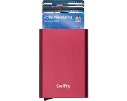 Swifty Uitschuifbare Pasjeshouder - Aluminium Creditcardhouder / Kaarthouder  voor mannen en vrouwen - Anti-Skim / RFID Card Protector  7 tot 8 Pasjes - Rood
