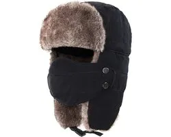 Muts - muts heren - Winter muts - Met Oorkleppen en Gezichtsmasker - Winter Bont - Heren winterhoed - Trapper hoed - Zwart Ski Trooper - Sneeuw Cap - Russische muts - Jagershoed - Winter oorflap muts - voor koud weer - Zwart&Bruin