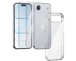 Hoesje - geschikt voor iPhone 17 Air - Transparant - 2x screenprotector - beschermglas screen protector - Anti Shock hoes case