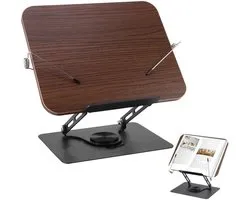 Étagère à livres – Étagère à livres réglable – avec base pivotante à 360° – Support de lecture pivotant – Porte-recettes pliable – Support pour tablette – Étagère à livres pour enfants – Support multifonctionnel – Bois de noyer noir