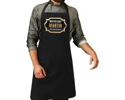 Naam cadeau master chef Martin - keukenschort - zwart - bbq schort cadeau - heren - vaderdag - verjaardag - Pensioen