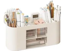 Pennenbak - 10 Vakken - boîte de rangement - Bureau Organizer - grande capacité - Desk Organizer - Pennenkoker - Plastique - Amovible - Système de rangement - Corbeille à courrier - Accessoires de bureau - blanc