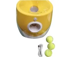 Hond Tennisbal Launcher - Automatische Werper - Hond Spelletjes - Drietraps Lancering - 5cm Bal - Geel Wit