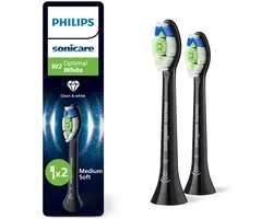 Philips Sonicare Optimal White W2 – Opzetborstels voor Elektrische Tandenborstel – Zwart – Verpakking van 2 - Wittere tanden - HX6062/88