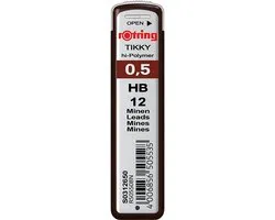rOtring Tikky Potloodvulling - HB - 0,5 mm - Hoogpolymere navulstiften - 12 stuks