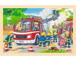 Puzzle en bois Goki Pompiers, 24 pièces.