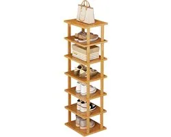 SnelShoppen - GAESHOW 7-laags Bamboe Schoenenrek - Ruimtebesparend Verticaal Schoenenrek voor Ingang, Woonkamer, Entree, Hal, Slaapkamer - 25 x 23 x 1