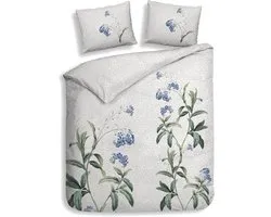 Heckettlane Dekbedovertrek Lacie - Dekbed met instopstrook - Grijs - Dekbedovertrek van 100% Katoen-Satijn - Bloemen - 260x200-220 cm + 2 slopen 60/70 cm - Zakynthos