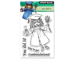 Penny Black transparant clearstamps - stempel You did it... - geslaagd diploma - meisje met academisch bachelor hoed - diplomarol