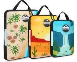 Reismonkey Packing cubes compression - 3 delige set met print - koffer backpack en bagage organizer met compressierits