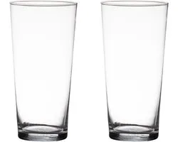 Set van 2x stuks transparante home-basics Conische vaas/vazen van glas 29 x 16 cm - Bloemen/takken/boeketten vaas voor binnen gebruik