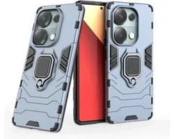 MobyDefend Hoesje - Geschikt voor Xiaomi Redmi Note 13 Pro 4G - Dubbelgelaagde Pantsercase Met Standaard - Blauw