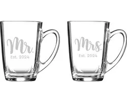 Gegraveerde set Theeglazen 32cl Mr. Est. 2024 - Mrs. Est. 2024