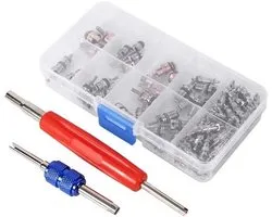 Allecto- Klima-koelmiddelset - Airconditioningsventiel - Schrader-ventiel - Autogereedschap - 102 stuks assortiment - R134A / R12 - Refrigeratie - Geschikt voor auto's - Blauw - Easy to use - 134a gas