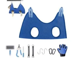 Sac à suspendre Chats et Chiens - Hamac de Soins 11 pièces - Pour une coupe facile des Ongles - Taille S - Hamac pour animaux - Harnais de Soins pour animaux - 57 x 44,5 Cm - Blauw