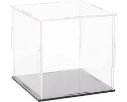Clear Acrylic Display Case with Black Base 110x110x105mm Cube Clear Self-Assembly Acrylic Box Dustproof Protection Showcase For Action Figures Collectibles Toys