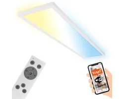 Briloner Tava - Plafonnier LED 98cm - 7530016 - Intelligent via application et commande vocale - Télécommande - Dimmable - Plat - Lumière indirecte - 98 x 20 x 3 cm - Wit