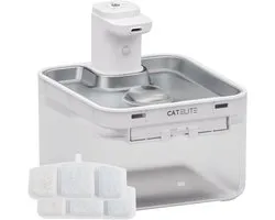 CatElite® - Fontaine chat en acier inoxydable - Distributeur d'eau avec capteur et batterie - 3 Filtres inclus - Fontaine à eau pour chat 2,5 L - Ultra silencieuse - Wit