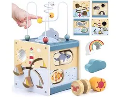 Cube de jeu Montessori - Cube de compétences motrices - Jouet moteur - Cube d'activités bébé - Cube d'activités 6-en-1 pour bébés - speelgoed en bois cadeau pour les filles et les garçons