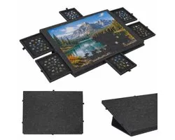 Puzzelbord - Vilten Puzzelmat, Puzzelplaat en Organizer met Lades - voor Puzzels tot 1000 Stukjes 77x53,6x4,2 cm - Donkergrijs - Lemonmax