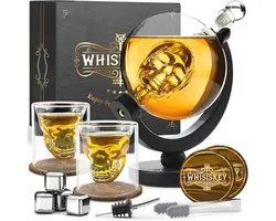 Skull Whiskey Decanter Set - 900ml Luxury Whiskey Carafe with 4 Whiskey Stones and 2 Glasses - Perfect Gift for Men