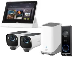 eufy Security eufyCam S3 Pro MaxColor Vision 4K 2-Cam Set inclusief Homebase 3 + E340 video deurbel +Smart Display E10 - Bundelvoordeel
