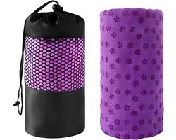 Zachte en Absorberende Yoga Handdoek met Antislip Dots, Sneldrogend en Ideaal voor Yoga en Pilates, Inclusief Draagtas (Paars)