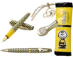 Coffret cadeau Esterbrook - 4 pièces - 75e anniversaire des Peanuts «Charlie Brown » - Stylo-plume Medium - Stylo à bille - Étui à stylos - Trombone