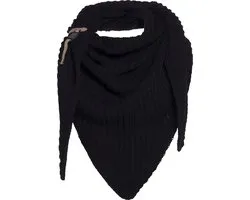 Knit Factory Demy Gebreide Omslagdoek - Driehoek Sjaal Dames - Dames sjaal - Wintersjaal - Stola - Wollen sjaal - Zwart - 190x85 cm - Inclusief siersluiting