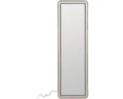 LOLAhome Wall mirror with touch control with LED light, silver glass and gold trim, 160 cm