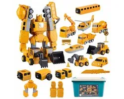 Magnetisch Bouwspeelgoed - Bouwvoertuigen Set 35-delig - Magnetische Verbindingen - Transformeerbaar naar Robot - 3 Speelmanieren - Inclusief Opbergbox - Voor Bouwen, Voertuigspel en Fantasierijk Spelen vanaf 2 Jaar