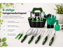 Tuingereedschap Set 9-Delig – Aluminium Tuingereedschapset met Draagtas – Snoeischaar, Schep, Hark & Meer – Tuinieren