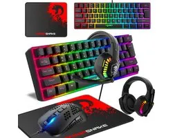 SnelShoppen - Gaming Keyboard en Mouse Set - 60% Compact Gaming Toetsenbord met 61 Toetsen, 11 RGB Backlight, Anti-Ghosting, Optische Gaming Muis, RGB