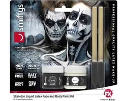 Skeleton Liquid Latex Kit with Black & White Make Up Pots & 2 Sponge Applicators 28ml/1oz