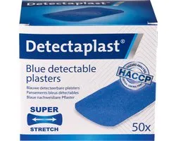 Pansements bleus Detectaplast Pansements élastiques, détectables par métaux et flexibles sensibles, soins des plaies pour l'industrie alimentaire, la restauration et la cuisine industrielle, 50 x 72 mm, 50 pièces