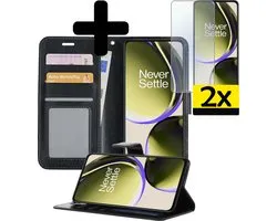 OnePlus Nord CE 3 Lite Case Book Case Cover Wallet Cover With 2x Screen Protector - OnePlus Nord CE 3 Lite Case Bookcase Cover - Zwart