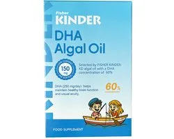Fisher Kinder - DHA Huile d'algues pour enfants 3+ - Capsules à croquer - 150 mg DHA - Bon pour le cerveau et les yeux - 60 capsules